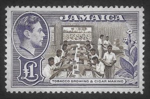 Doyle's_Stamps: Choice Jamaican King George VI 1 Pound Stamp, #133*