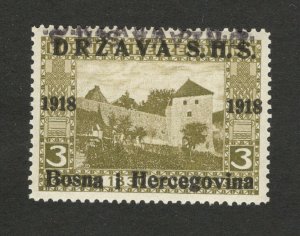 BOSNIA - SHS - MNH STAMP, 3 h - ERROR -TETE BECHE OVERPEINT DRŽAVA S.H.S.-1918