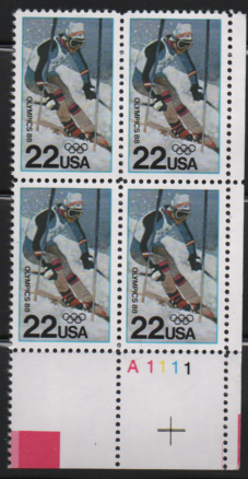 US #2369 MNH Plate Block.   Olympics 1988.  Skiing