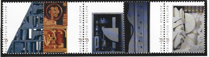 US #3379-83, Strip/5, Nevelson, M-NH*-
