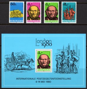 Suriname 1980 Sc#549/551/550a. LONDON 1980-SIR ROWLAND HILL Set (4) + S/S MNH