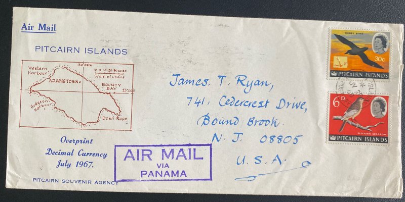 1968 Pitcairn Island First Day Airmail Cover To Bound Brooks NJ Usa Usa Decimal