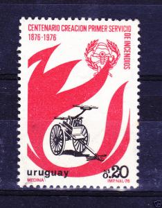 URUGUAY Sc#947 MNH STAMP firefighters Old pump emblem & flame