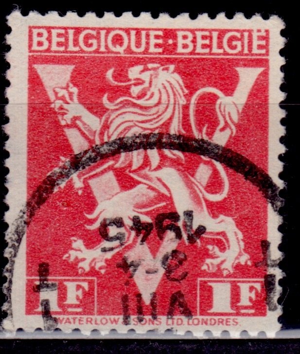 Belgium, 1944, Coat of Arms, Lion, 1f, used