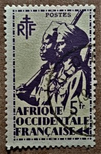 French West Africa #32 5fr Colonial Soldier USED (1945)