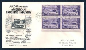 UNITED STATES FDC 3¢ Trucking Industry BLOCK 1953 Fleetwood