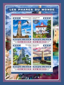 Lighthouses Stamps Niger 2016 MNH Yaquina Bay Lighthouse Architecture 4v M/S