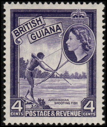 British Guiana 256 - Mint-H - 4c Indian Shooting Fish (1954) (cv $1.95)