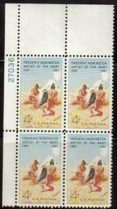 U.S.#1187 The Smoke Signal- Remington 4c, Plate Block of 4, MNH.