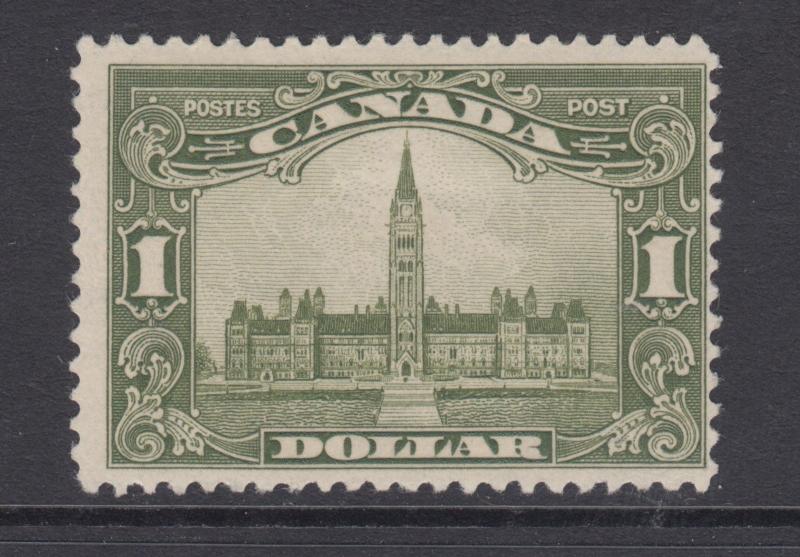 Canada Sc 159 MLH. 1929 $1 olive green Parliament, small thin