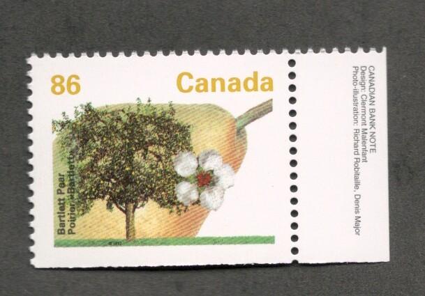   CANADA 1992 Pear 86c Bklt Pane Single Imprint NH #1372cs