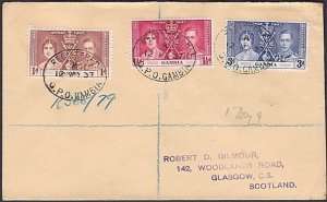 GAMBIA 1937 Coronation set on registered cover to UK.......................a3705