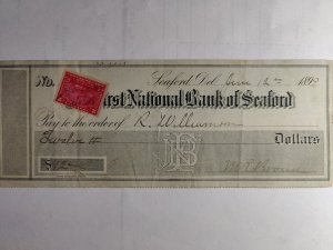 SCOTT #R164 BANK CHECK $ 12.00 THE FIRST NATIONAL BANK OF SEAFORD