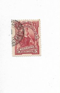 NICARAGUA 1891 Goddes of Plenty  5 pesos Red Scott 38 Michel 38 Used