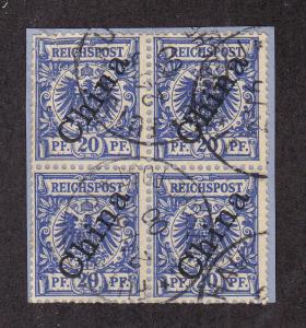 German Offices in China Scott #4 Used Block of 4 On Piece