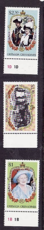 Grenada Grenadines-Sc#622-4-unused NH set-Queen Mother-85th Birthday-1985-