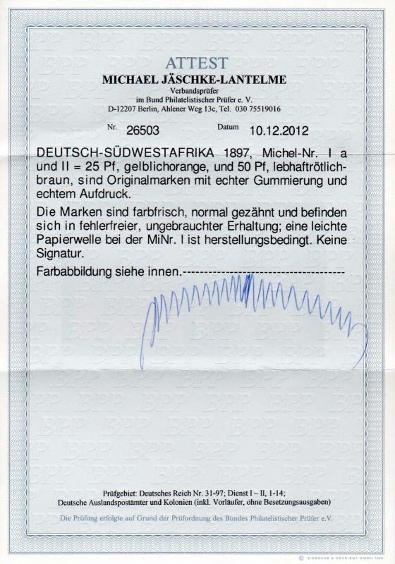 **German SW Africa, SC# 5-6 (MiIa&II) MLH VF Attest Cert, CV $450.00