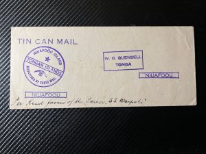 Unknown Year Tin Can Canoe Mail Cover to Niuafoou Tonga SS Waipahi