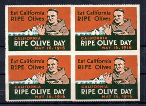 US 1916 Ripe Olive Day California mint block Poster Stamp Cinderella WS17601