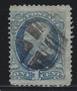 Scott # 145  Lot E262  1c Franklin  Ultramarine  Fancy Cancel   Used