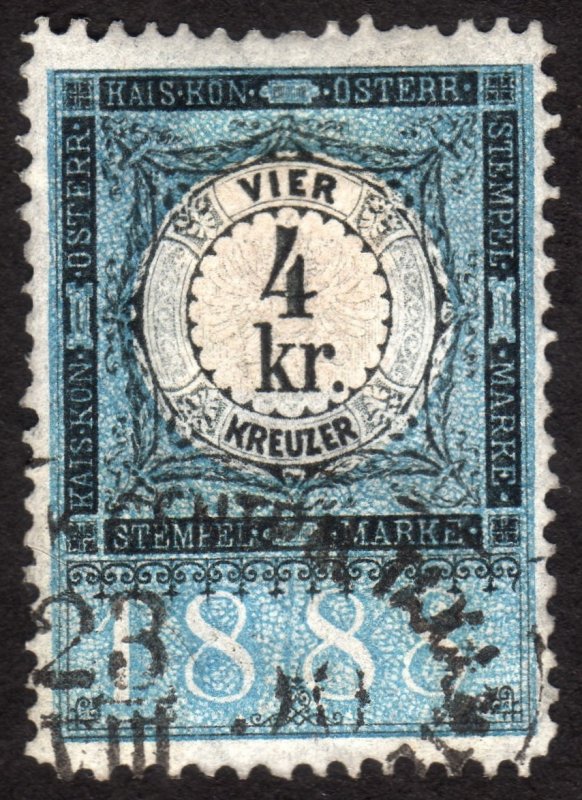 1888, Austria 4Kr, Revenue stamp, Used