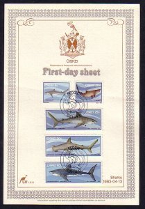 Ciskei, Scott cat. 54-58. Sharks issue. Postal Bulletin with Stamps & Cancel.