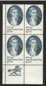 US # 1732 , Captain James Cook , VF OG NH L/L Zip Block of 4 - I Combine S/H