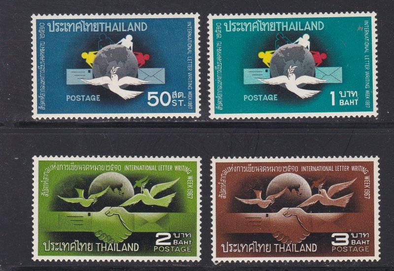 Thailand # 490-493, Letter Writing Week, Birds & Globe Mint Hinged, 1/3 at.