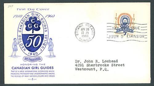 CANADA SC#389 Girl Guides/Scouts (1960) FDC