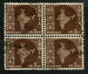 India SC#304 Map of India 3np, block of 4 Canceled