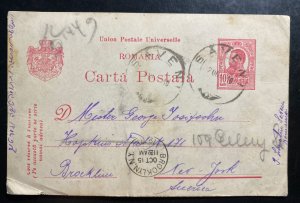 1910 Saveni Romania Postal Stationery Postcard Cover to Brooklyn NY USA