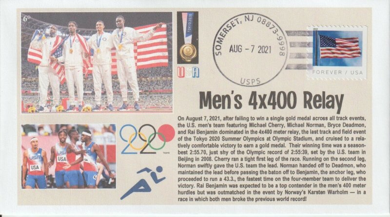 6° Cachets Tokyo 2020 Olympics Gold Medal Team USA Men's 4x400 Relay