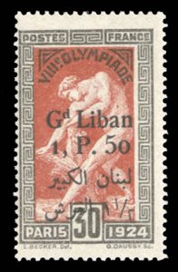 Lebanon #47 Cat$32.50, 1924 1.50p on 30c red, lightly hinged