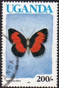 Uganda 835a - Used - 200sh Lady's Maid Butterfly (1991) (cv $1.90)