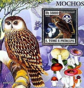 S. TOME & PRINCIPE 2006 MNH silver -OWLS, MUSHROOMS, SCOUTS. Scott Code: 1665