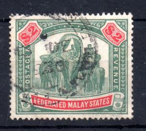 Malaya 1906-22 $2 Elephant (punched) WMK multi crown WS10563