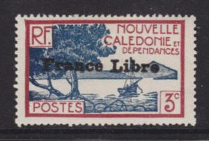 New Caledonia Sc 219 MLH. 1941 3c brown violet & indigo Bay with FRANCE LIBRE ov