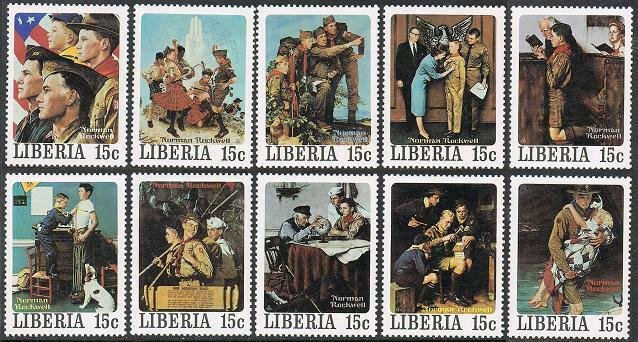 Liberia 853-857 a-j,MNH.Mi 1109-1158. Scouting 1979.Paintings by Norman Rockwell