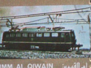 ​UMM AL QIWAIN-1973 WORLD FAMOUS TRAINS CTO MINI SHEET VERY FINE