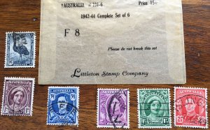 1942-1944 Australia Set of 6 Stamps Used/Cancelled F9 #191-6