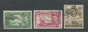 Cayman Islands KGVI 1938 2/, 5/, and 10/ used