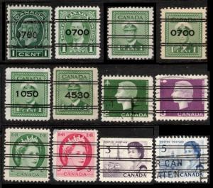 CANADA 1932 / 1967 SMALL LOT OF 12 DIFF PRECANCELLED STAMPS MIXED CONDITION