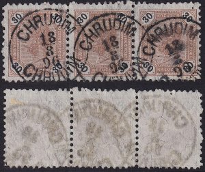 Austria - 1891 - Scott #68 - used strip of 3 - CHRUDIM pmk Czech Republic