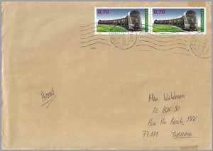 LUXEMBOURG 2017 - 70c New Tram (Train) Topical - Pair on cover - Sc 1475