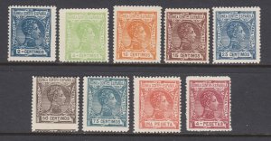 Spanish Guinea Sc 59, 61, 63-68, 71 MNH. 1907 King Alfonso XIII, 9 diff, fresh