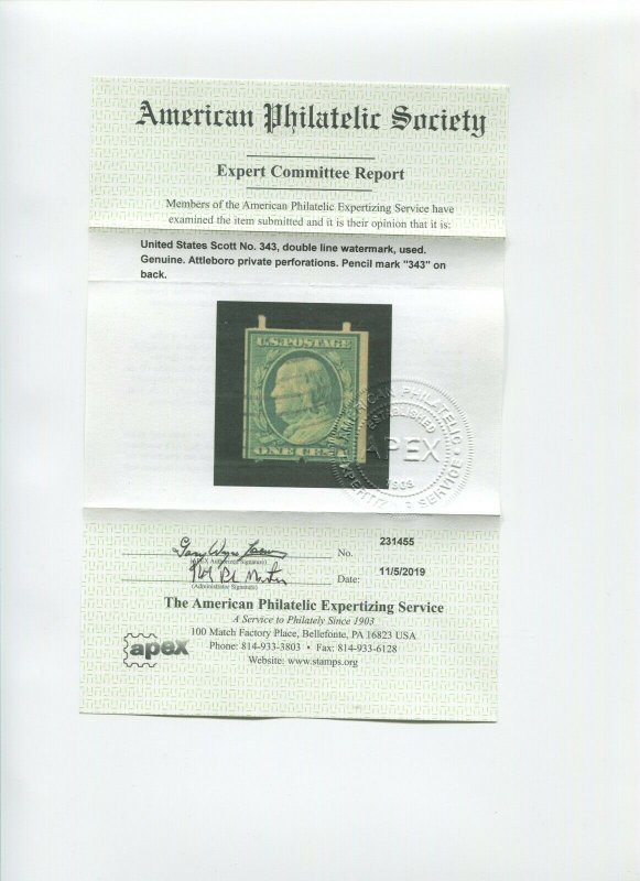 343 FRANKLIN ATTLEBORO STAMP CO PRIVATE VENDING USED COIL STAMP WITH APS CERT