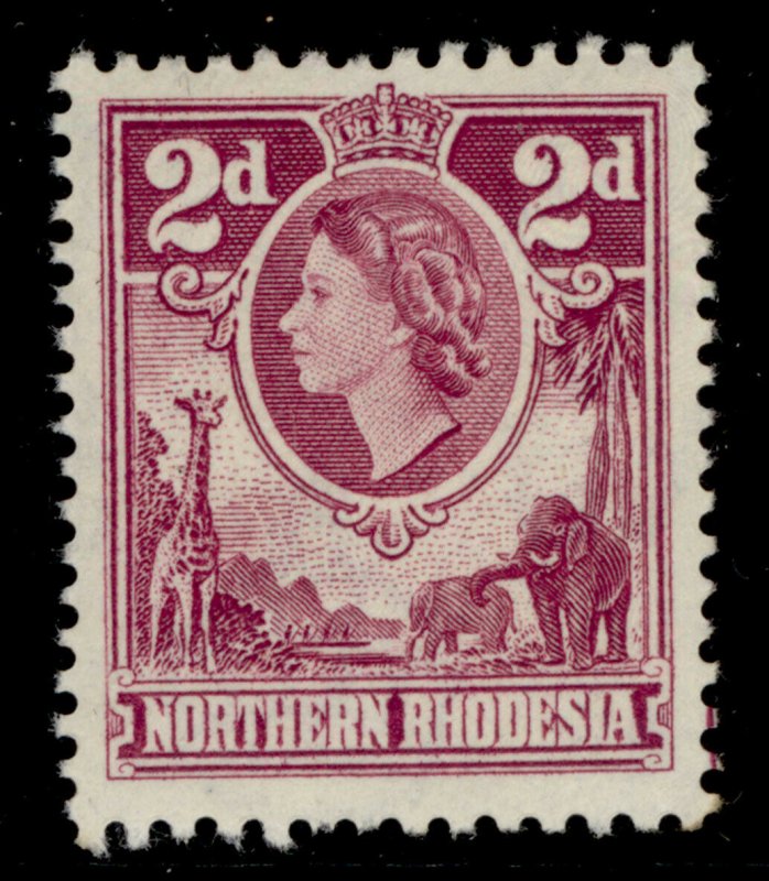 NORTHERN RHODESIA QEII SG64, 2d reddish purple, NH MINT. 