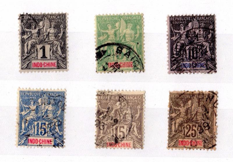 Indo China 1892 Collection of 6 Values SG6/13 Fine Used X6183