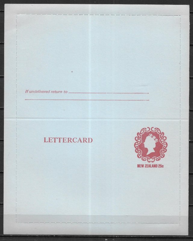New Zealand Postal Stationery Letter Card 25c Queen Elizabeth Unused