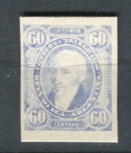 ARGENTINA; 1880s Scarce classic PROOF of Portrait Design 60c. on Thick Card